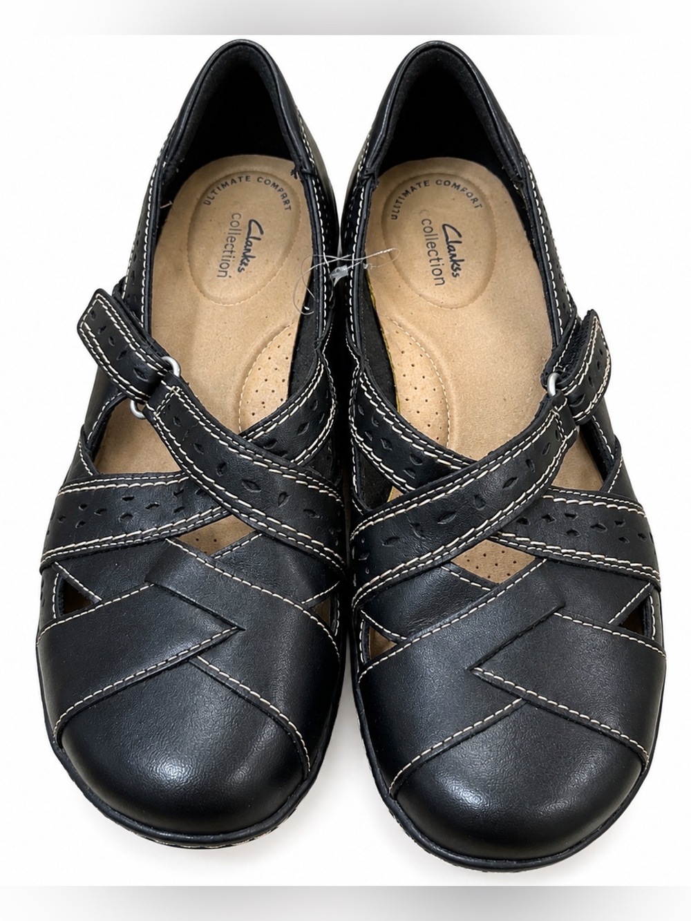 Clarks Womens Ashland Spin Q Flat Size 8 W Black Leather Cutouts Shoe Loafer